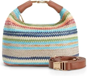 Straw Hobo Handbag with Leather Trim, Summer Beach Tote Shoulder Bag with Adjustable Strap, Beige