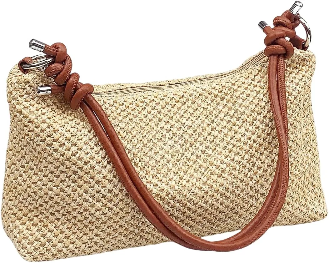 Straw Hobo Handbags for Women Fashion Woven Straw Shoulder Bag for Beach Holiday