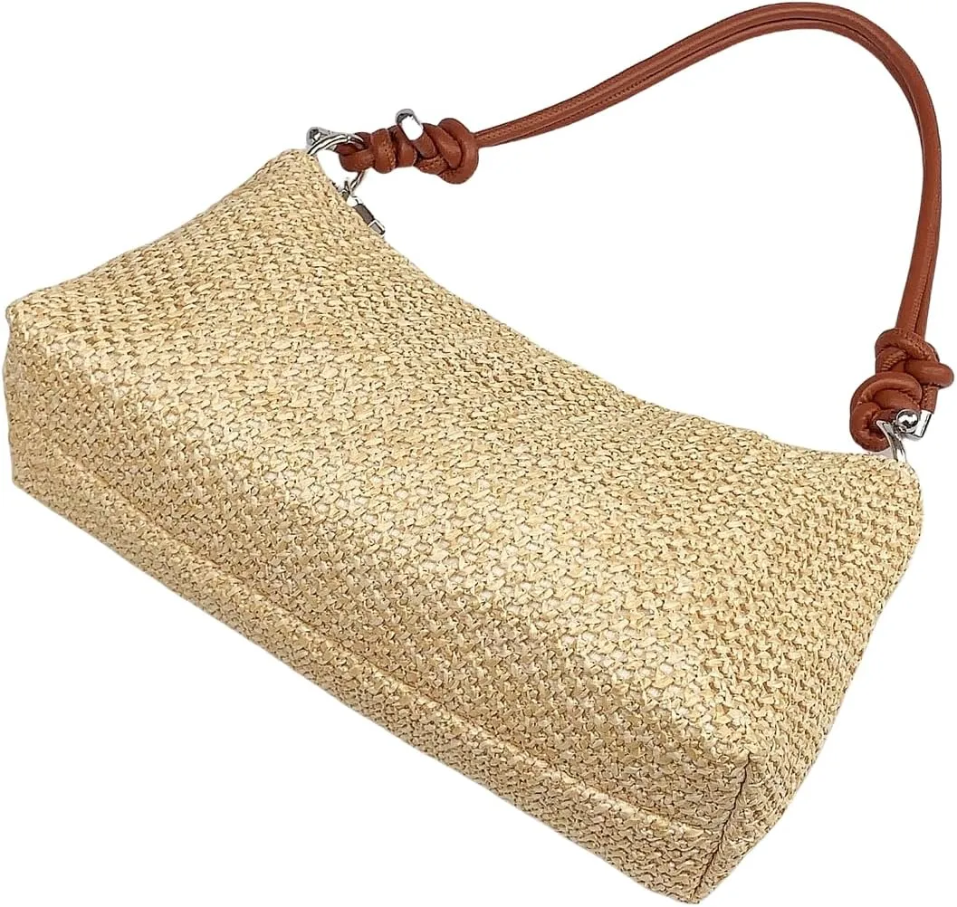 Straw Hobo Handbags for Women Fashion Woven Straw Shoulder Bag for Beach Holiday