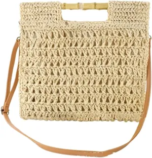 Straw Tote Bag Handmade Shoulder Handbag for Women Handwoven Hobo Bag Purse Bamboo Handle Handbag Straw Crossbody Purse