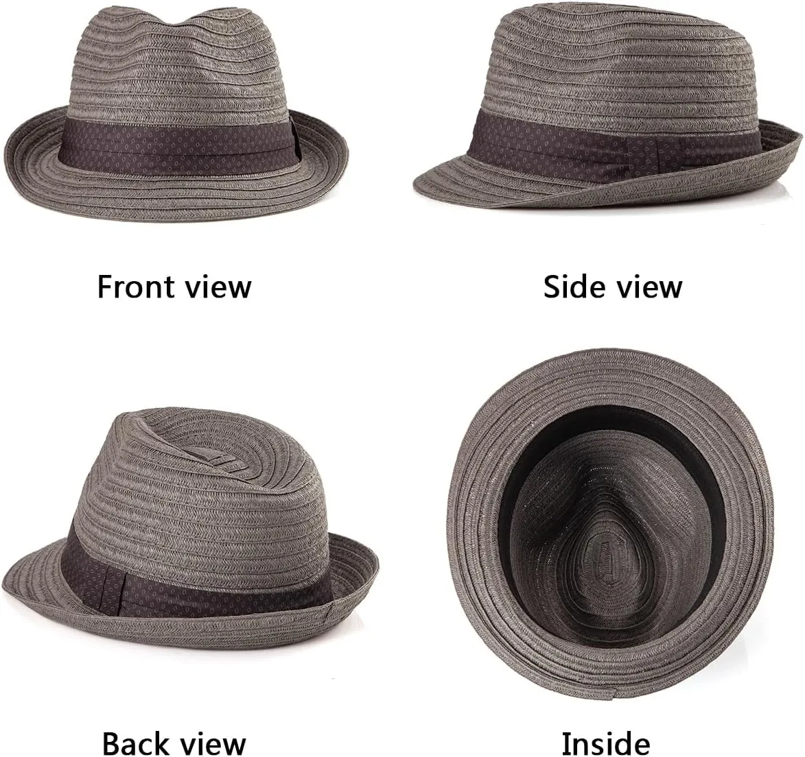 Straw Trilby Hat for Men - Summer Sun Fedoras Travel Beach Panama Short Brim