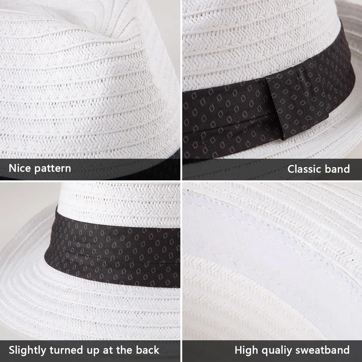 Straw Trilby Hat for Men - Summer Sun Fedoras Travel Beach Panama Short Brim