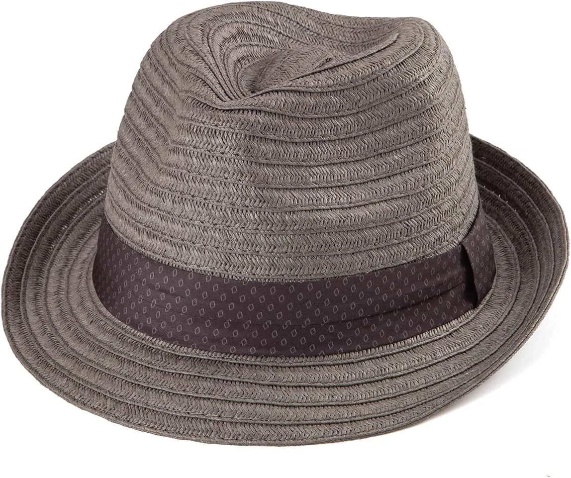 Straw Trilby Hat for Men - Summer Sun Fedoras Travel Beach Panama Short Brim