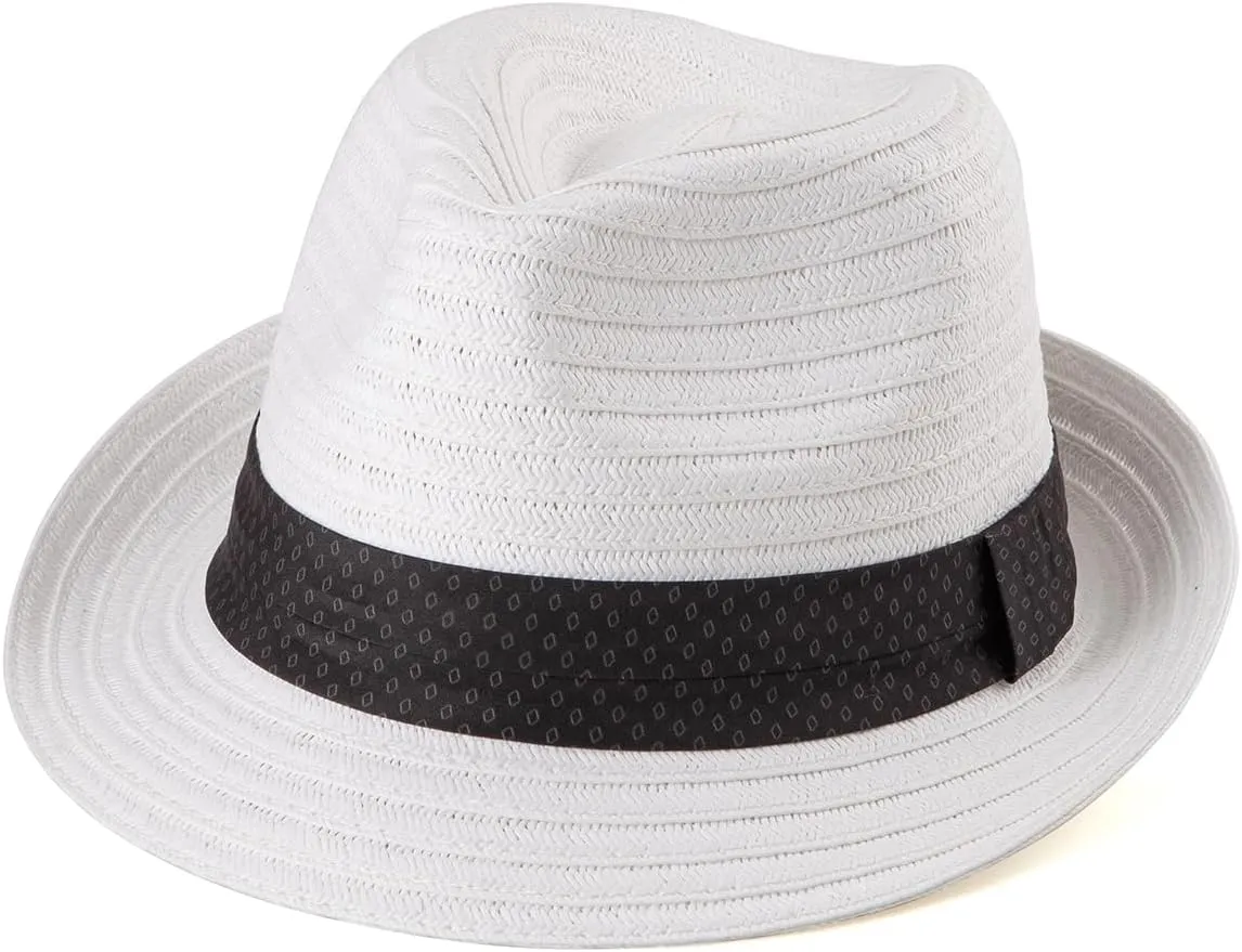 Straw Trilby Hat for Men - Summer Sun Fedoras Travel Beach Panama Short Brim