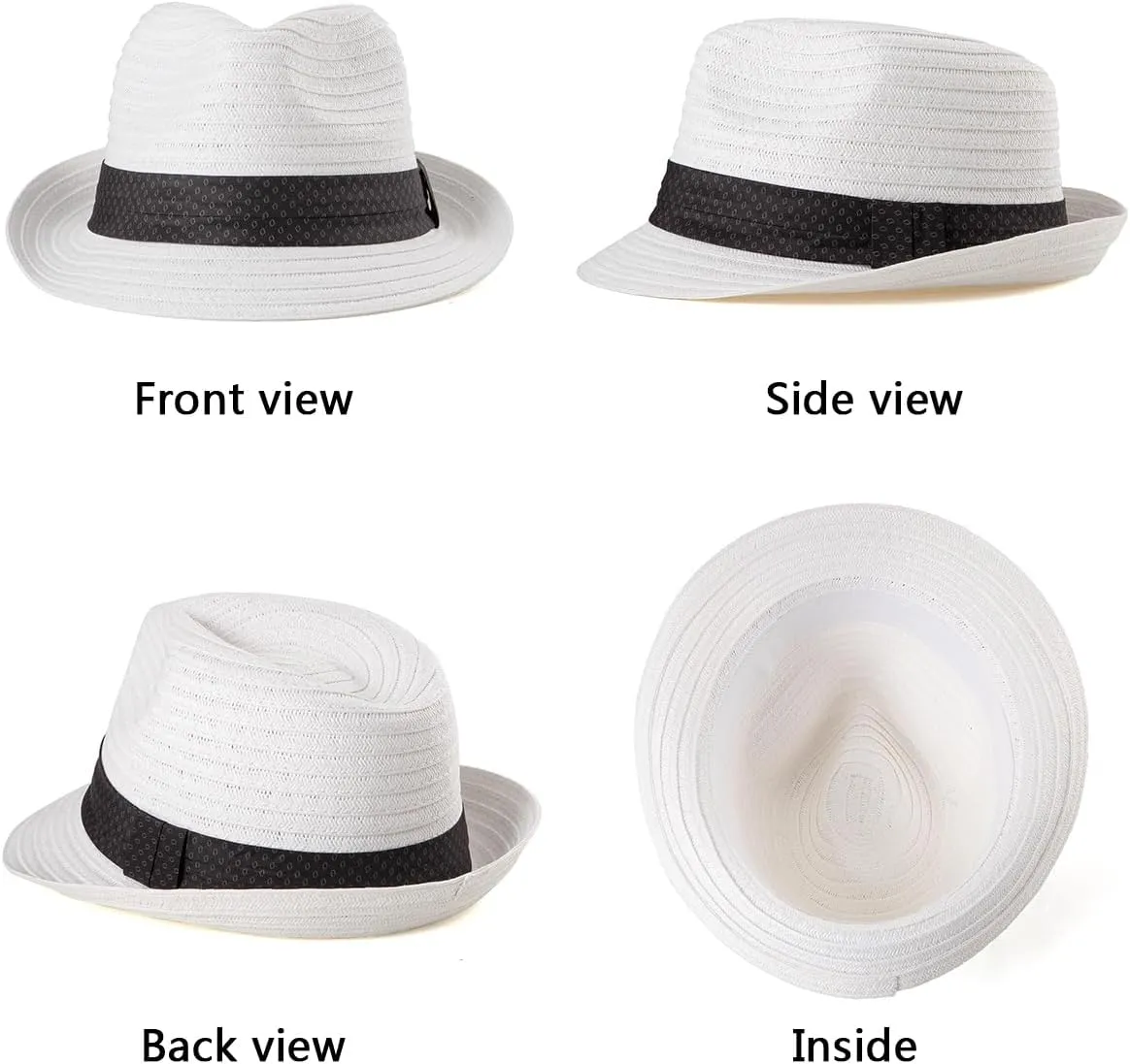 Straw Trilby Hat for Men - Summer Sun Fedoras Travel Beach Panama Short Brim