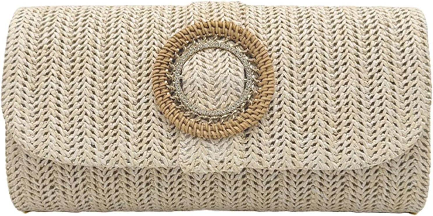 Straw Woven Clutch Purse 2025 Summer Boho Evening Handbag Chain Crossbody Bag Flap Envelope Vacation