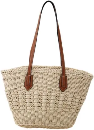 Straw Woven Tote Bag for Women Summer Beach Handbag Market Shopping Holiday Travel Shoulder Bag