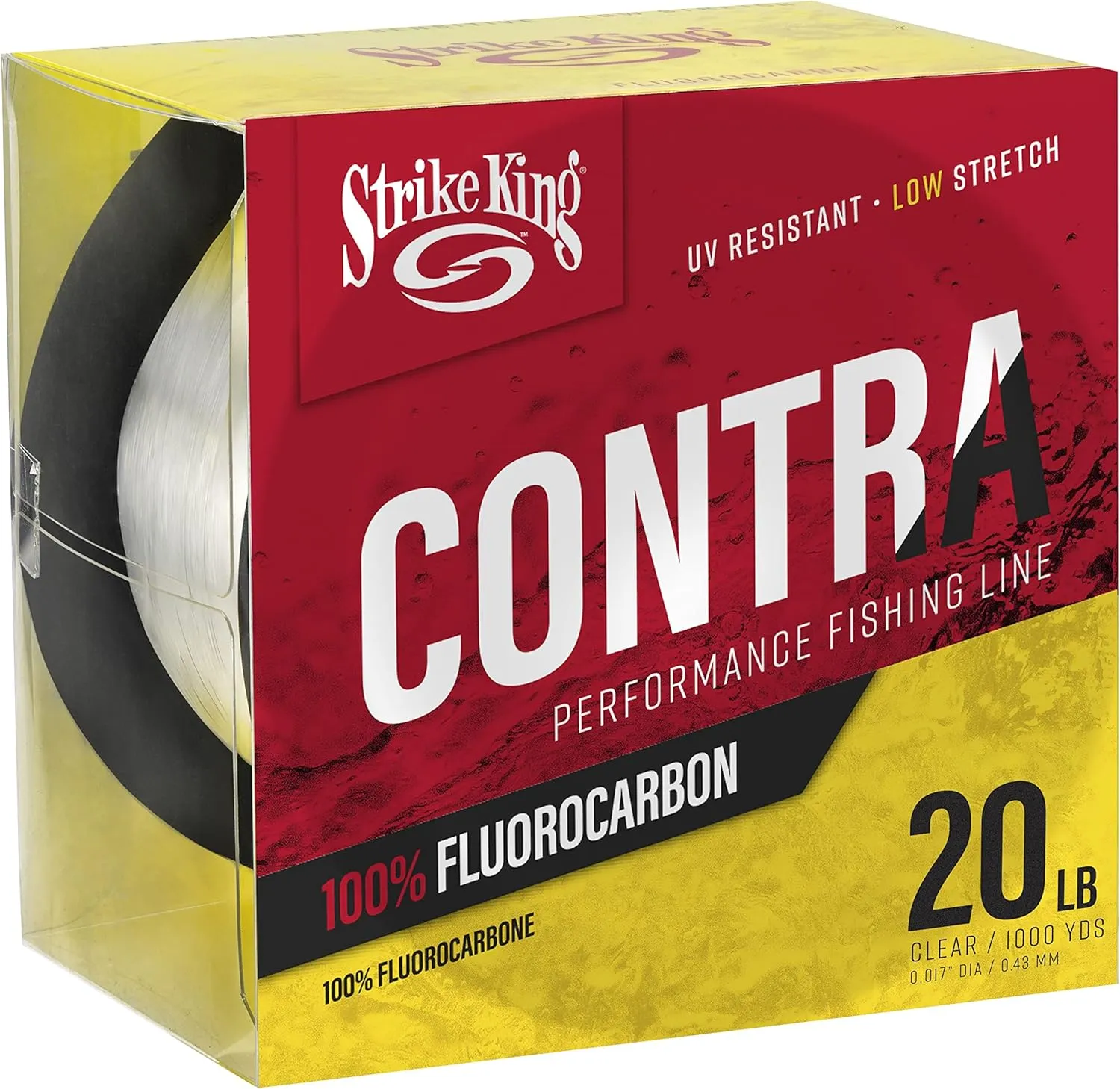 Strike King Contra Fluorocarbon Performance Fishing Line, 1000-Yards, 20-Pound, UV-Resistant, Clear