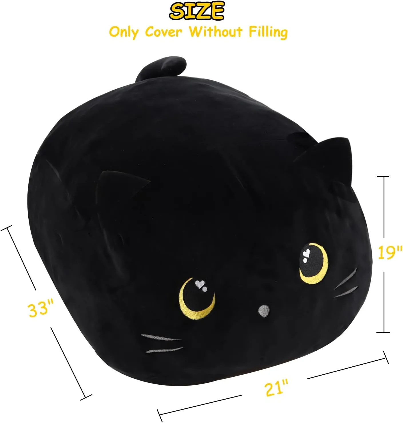 Stuffed Animal Storage Bean Bag Chair Cover for Kids Cute Black Cat Large Beanbag Plush Toy Bedroom Décor Organizer Cover, No Beans