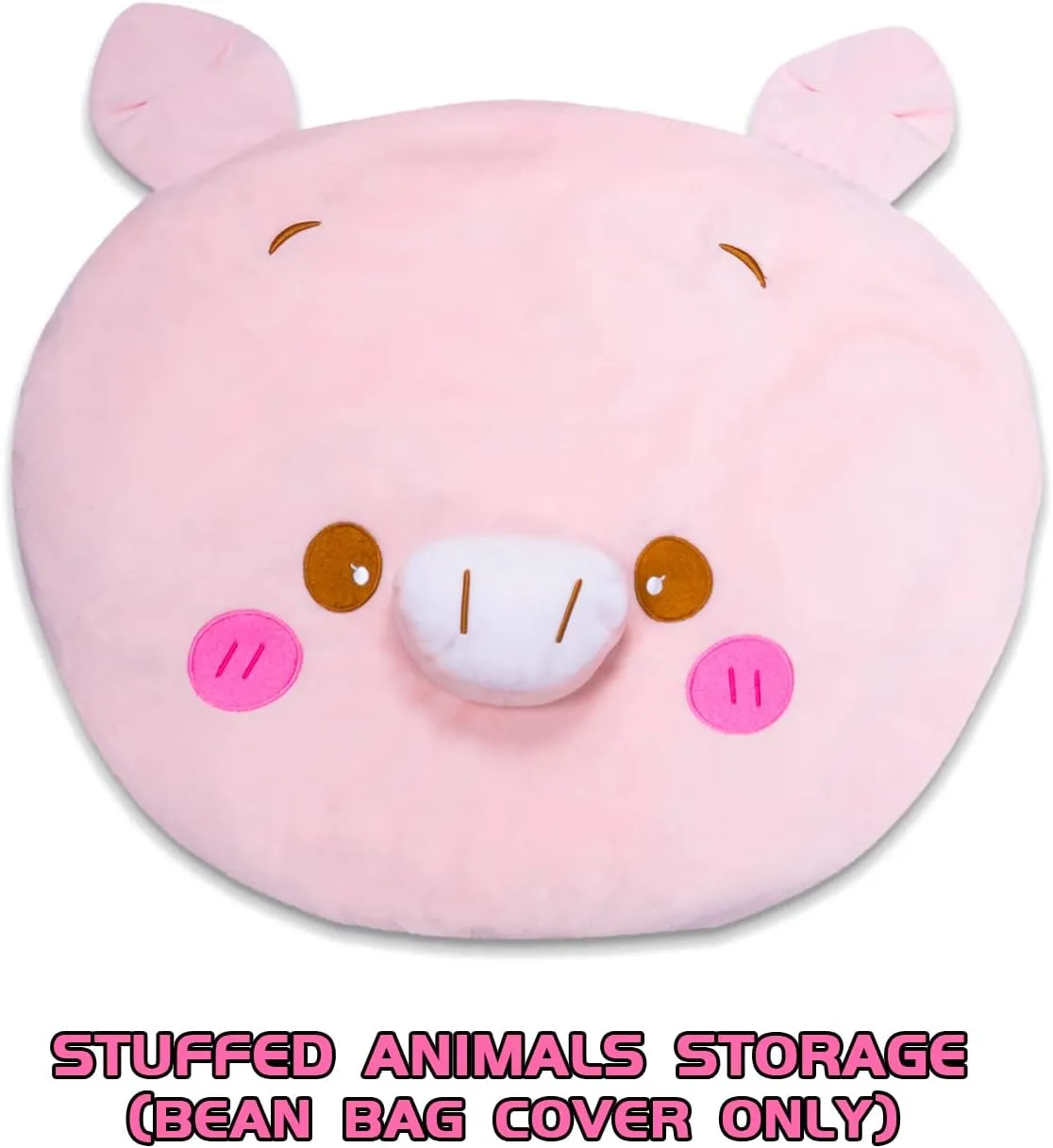 Stuffed Animal Storage Bean Bag Chair Cover for Kids Pink Pig Plush Bean Bag Chair for Girls Large Size Toy Organizer Cover Only Without Filling