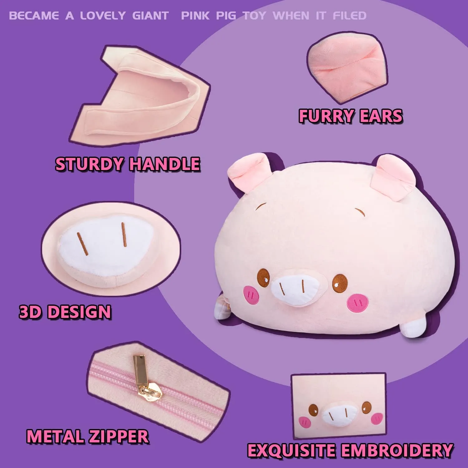 Stuffed Animal Storage Bean Bag Chair Cover for Kids Pink Pig Plush Bean Bag Chair for Girls Large Size Toy Organizer Cover Only Without Filling