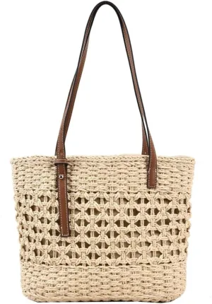 Stylish Boho Straw Tote Bag Hand-woven Purse Beach Handbag Summer Shoulder Bag With Adjustable Strap