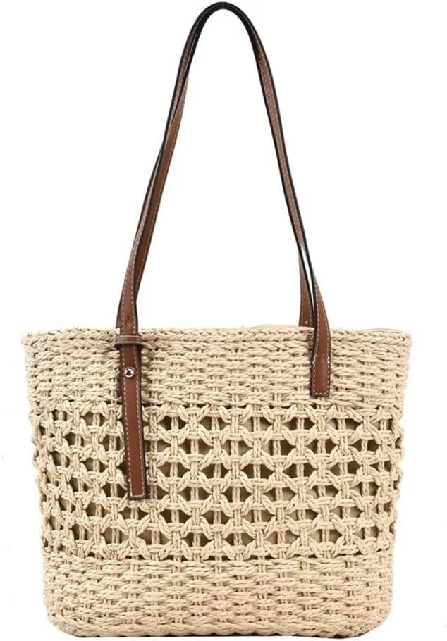 Stylish Boho Straw Tote Bag Hand-woven Purse Beach Handbag Summer Shoulder Bag With Adjustable Strap