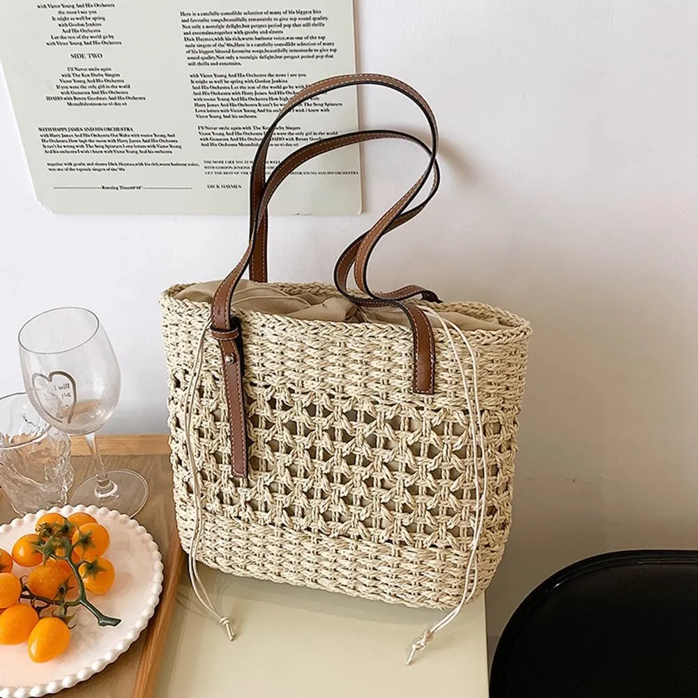 Stylish Boho Straw Tote Bag Hand-woven Purse Beach Handbag Summer Shoulder Bag With Adjustable Strap