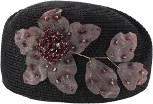 Stylish Straw Cap for Women Comfortable Beaded French Artist Hat for Summer Vacations Beach Parties and Aviation Professionals Black