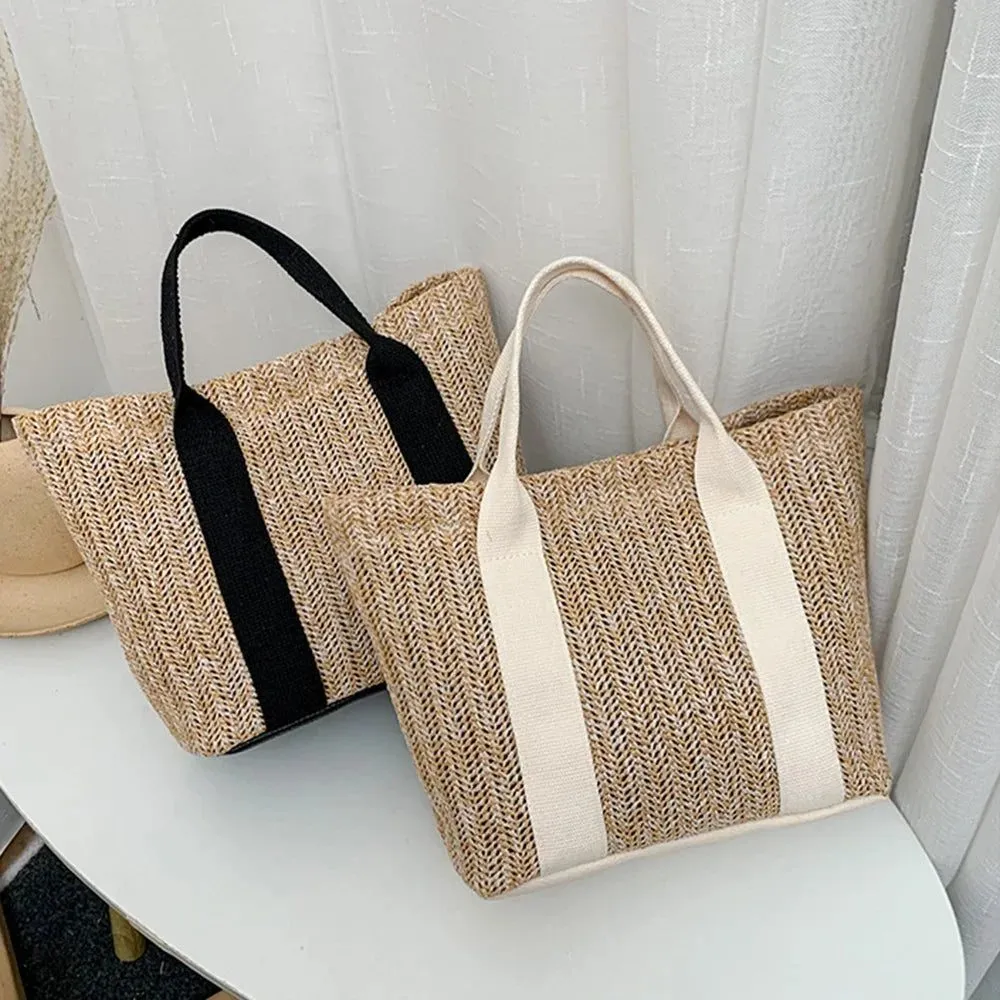 Stylish Straw Tote Bags with Leather Handles