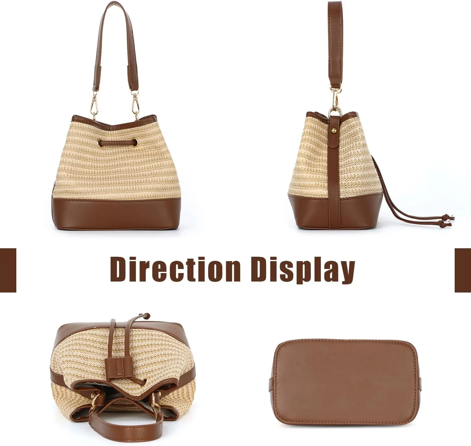 SUKUTU Straw Drawstring Shoulder Bag Bucket Bag for Women Summer Handwoven Beach Vacation Handbag Crossbody Bag