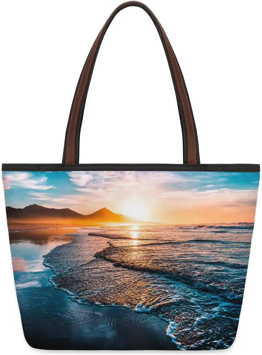 Summer Beach Sunset Horizon Tote Bag for Women Womens Handbags Tote Bags for Travel Beach Gym