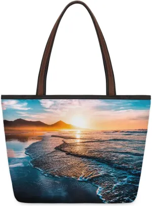 Summer Beach Sunset Horizon Tote Bag for Women Womens Handbags Tote Bags for Travel Beach Gym