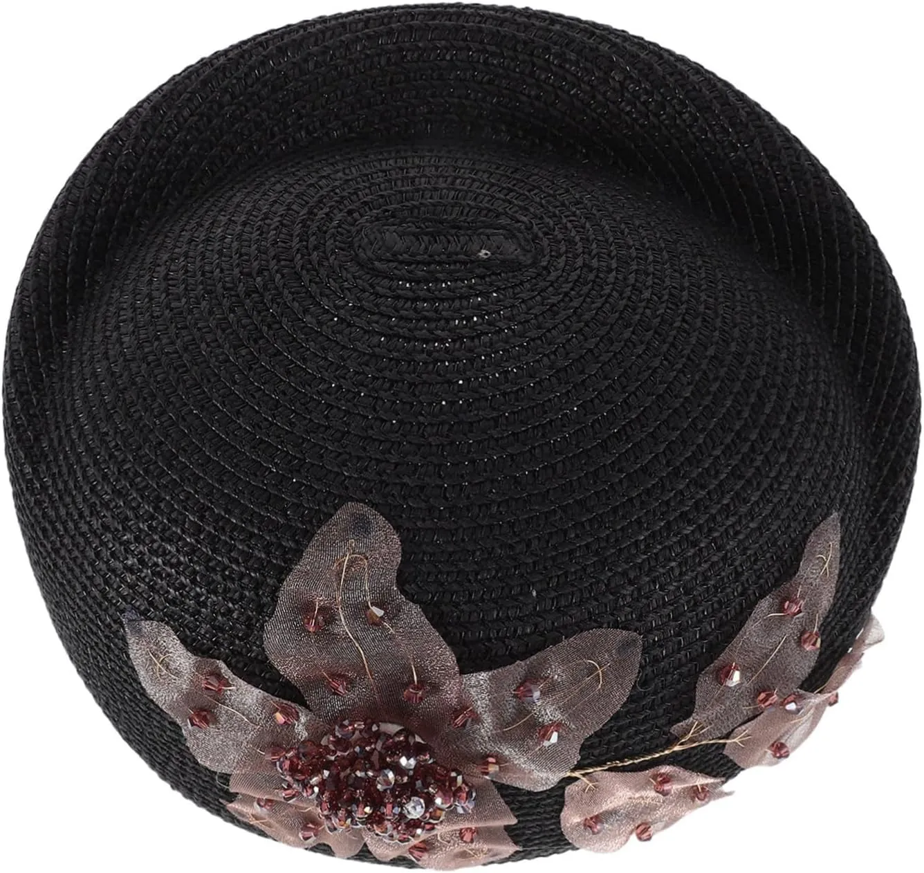 Summer Beaded Artist Beret Hat for Women Floral Design Breathable Lightweight Stylish Accessory for Aviation Professionals Flight Attendants More Black