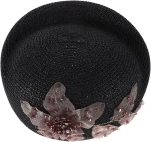 Summer Beaded Artist Beret Hat for Women Floral Design Breathable Lightweight Stylish Accessory for Aviation Professionals Flight Attendants More Black