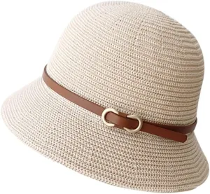 Summer Cloche Sun Hat for Women Packable Vintage Bucket Sun Hats Breathable Bowler Hat