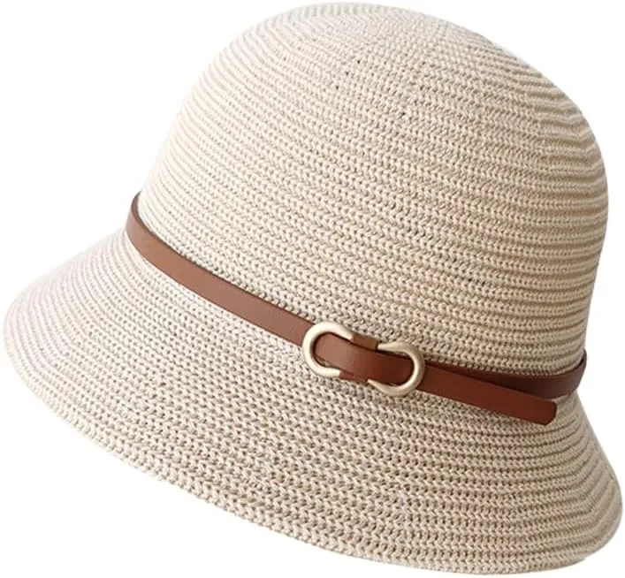 Summer Cloche Sun Hat for Women Packable Vintage Bucket Sun Hats Breathable Bowler Hat