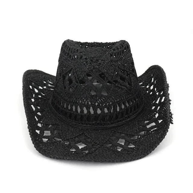 Summer Hand-Woven Western Cowboy Straw Hat - Sun Protection
