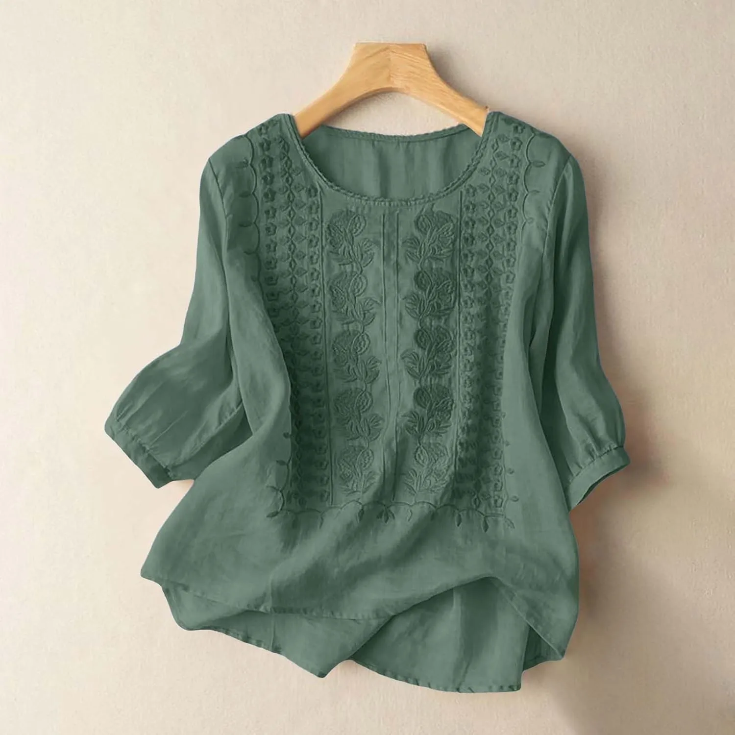 Summer Tops for Women 2025 Trendy V Neck Roll Up 3/4 Sleeve Lapel Blouse Tops Blouses Summer Plus Size Linen