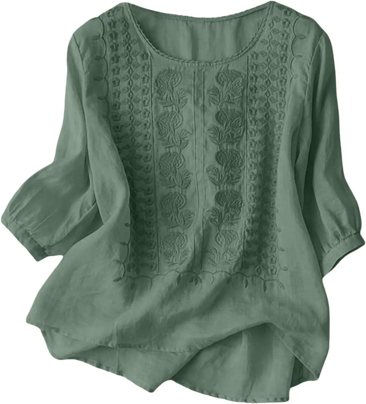 Summer Tops for Women 2025 Trendy V Neck Roll Up 3/4 Sleeve Lapel Blouse Tops Blouses Summer Plus Size Linen