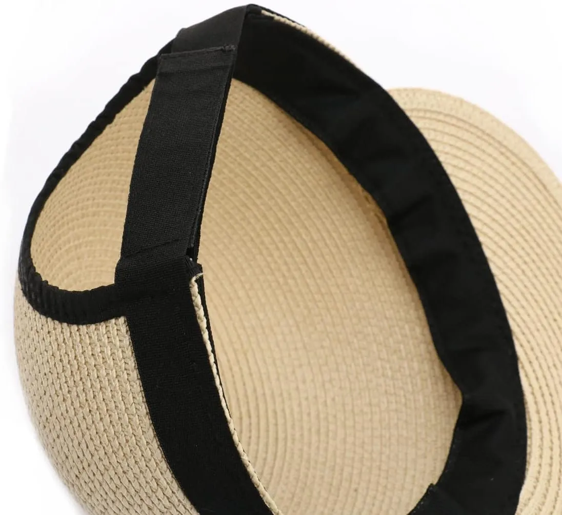 Summer Visor Hats for Women Foldable Floppy Solid Color Straw Sun Hat Travel Beach Baseball Cap
