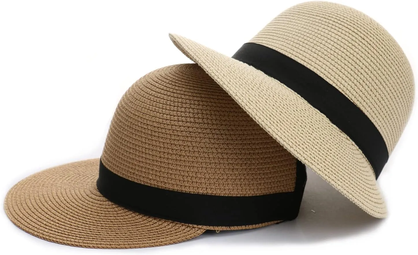 Summer Visor Hats for Women Foldable Floppy Solid Color Straw Sun Hat Travel Beach Baseball Cap
