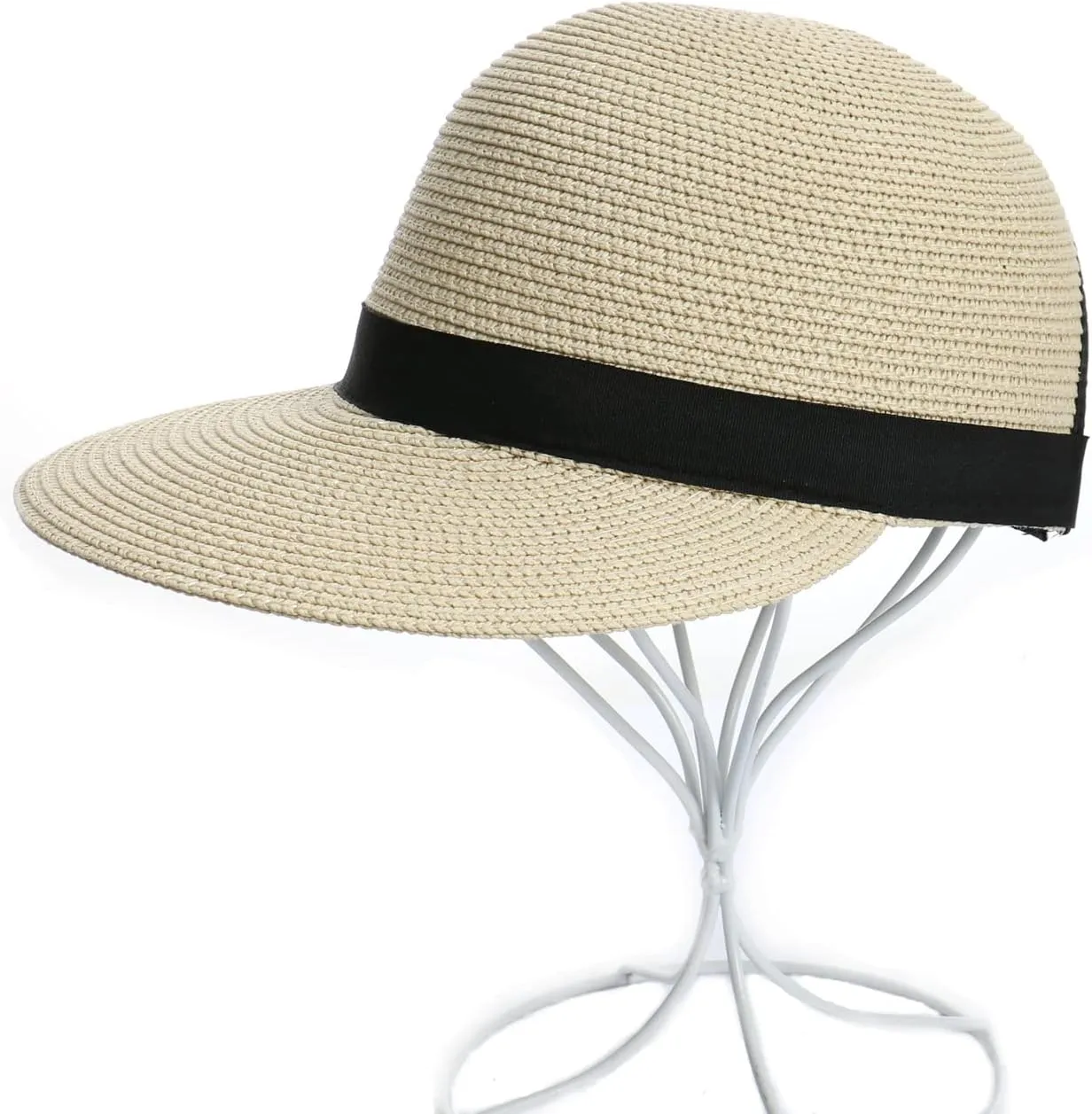 Summer Visor Hats for Women Foldable Floppy Solid Color Straw Sun Hat Travel Beach Baseball Cap