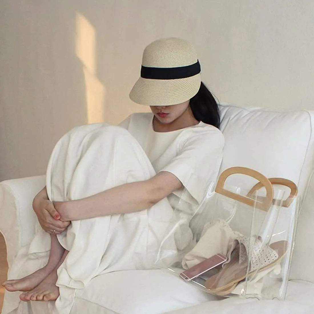 Summer Visor Hats for Women Foldable Floppy Solid Color Straw Sun Hat Travel Beach Baseball Cap
