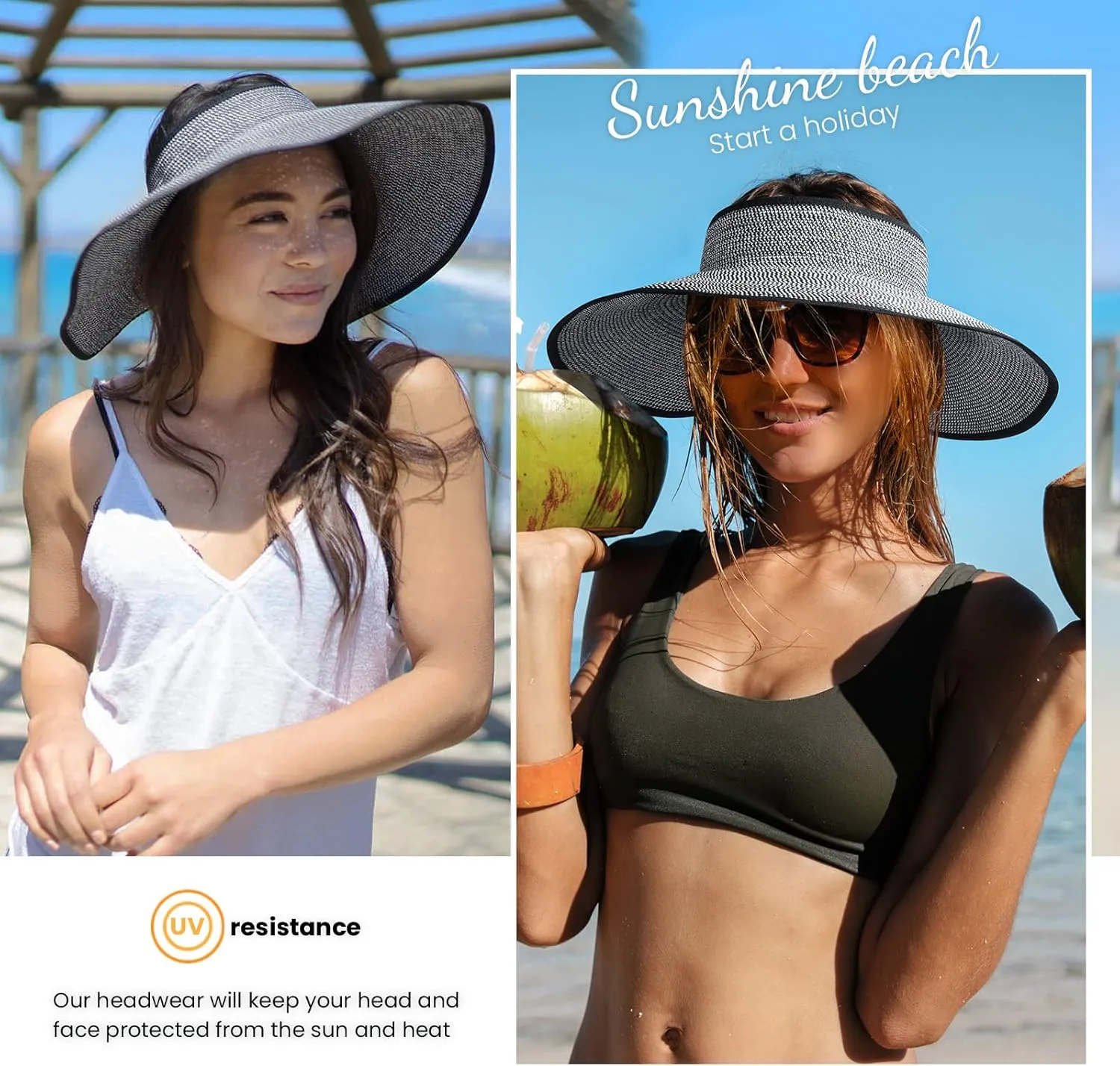 Sun Hats for Women Fashionable Womens Wide Brim Hat Roll-up Straw Sun Visor Hat