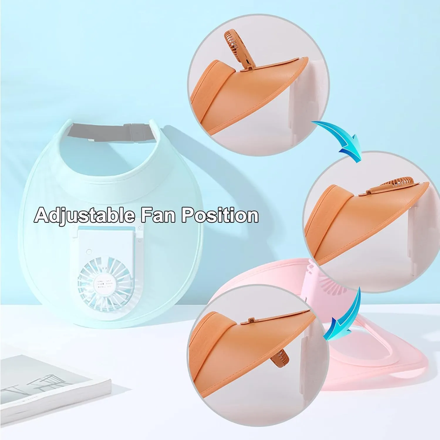 Sun Visors Hat with Fan for Women - Fan Visor Hat - Three-Speed Adjustment and Large Area Sun Protection