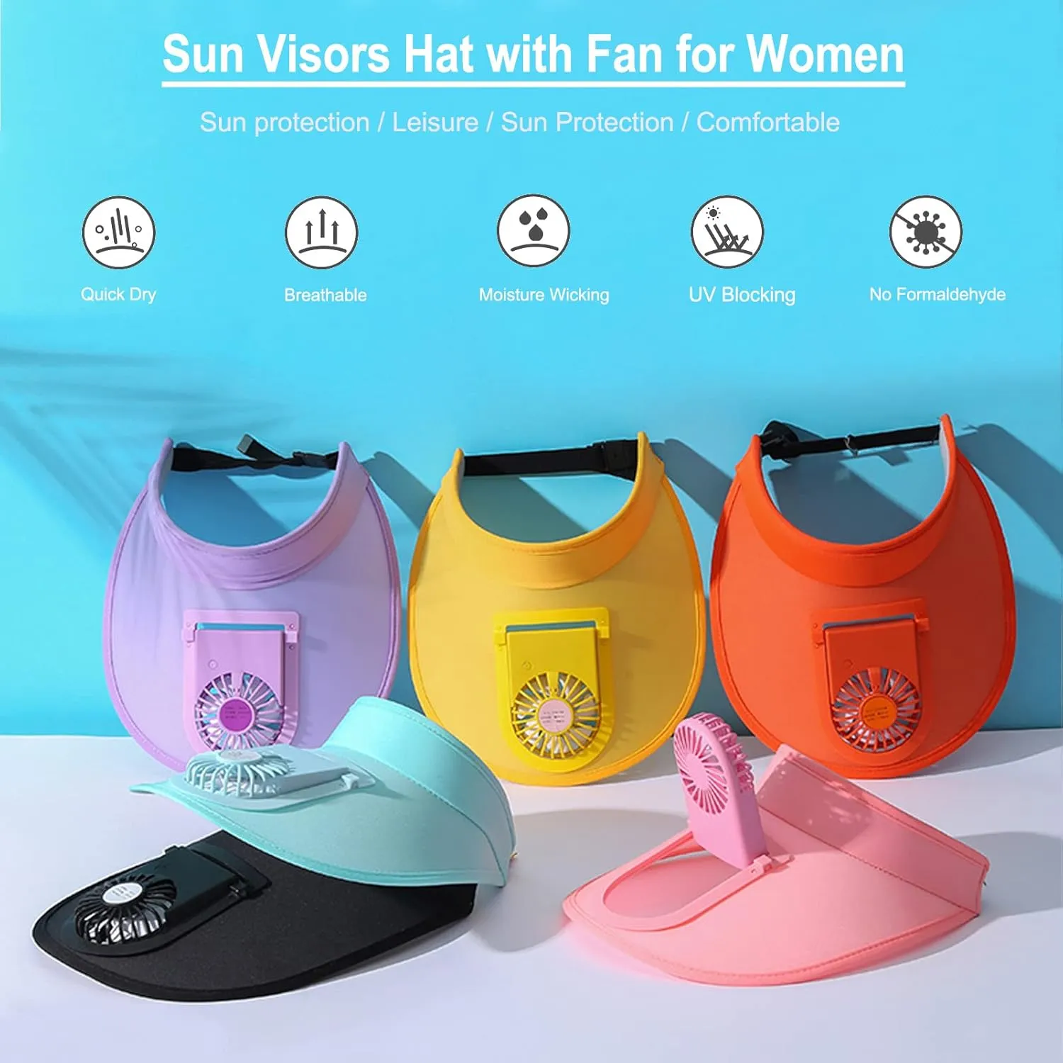 Sun Visors Hat with Fan for Women - Fan Visor Hat - Three-Speed Adjustment and Large Area Sun Protection