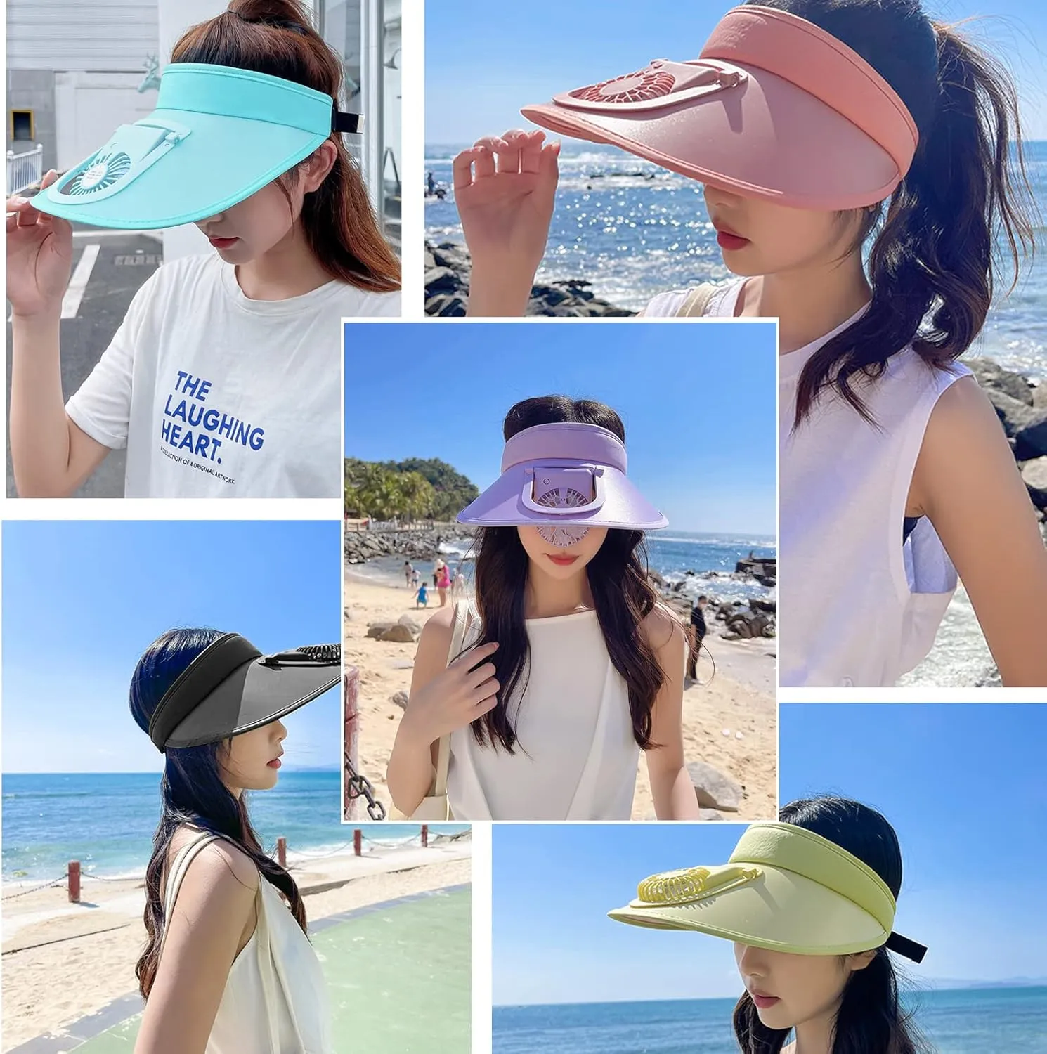 Sun Visors Hat with Fan for Women - Fan Visor Hat - Three-Speed Adjustment and Large Area Sun Protection