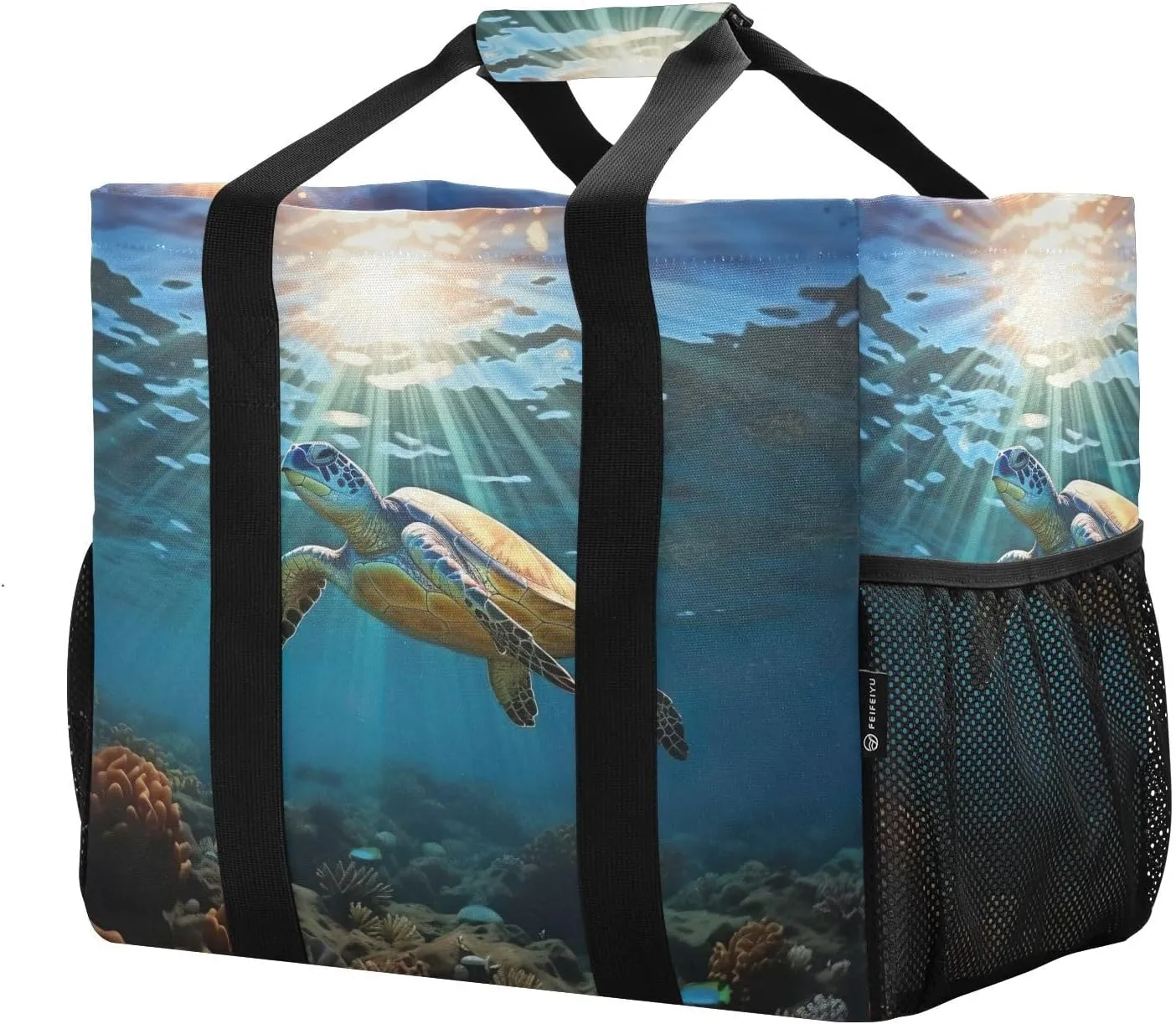 Sunlight Sea Turtles Ocean Foldable Travel Duffel Bag for Men Women Waterproof Weekender Overnight Carry On Tote Bag with Comfortable Handle Hospital Bag for Airplane Business Trips Sport Hospital