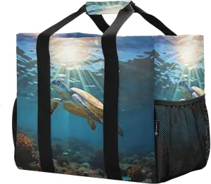 Sunlight Sea Turtles Ocean Foldable Travel Duffel Bag for Men Women Waterproof Weekender Overnight Carry On Tote Bag with Comfortable Handle Hospital Bag for Airplane Business Trips Sport Hospital