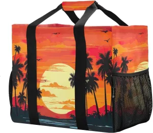 Sunset Coconut Tree Foldable Travel Duffel Bag for Men Women Waterproof Weekender Overnight Carry On Tote Bag with Comfortable Handle Hospital Bag for Hospital Airplane Business Trips Sport