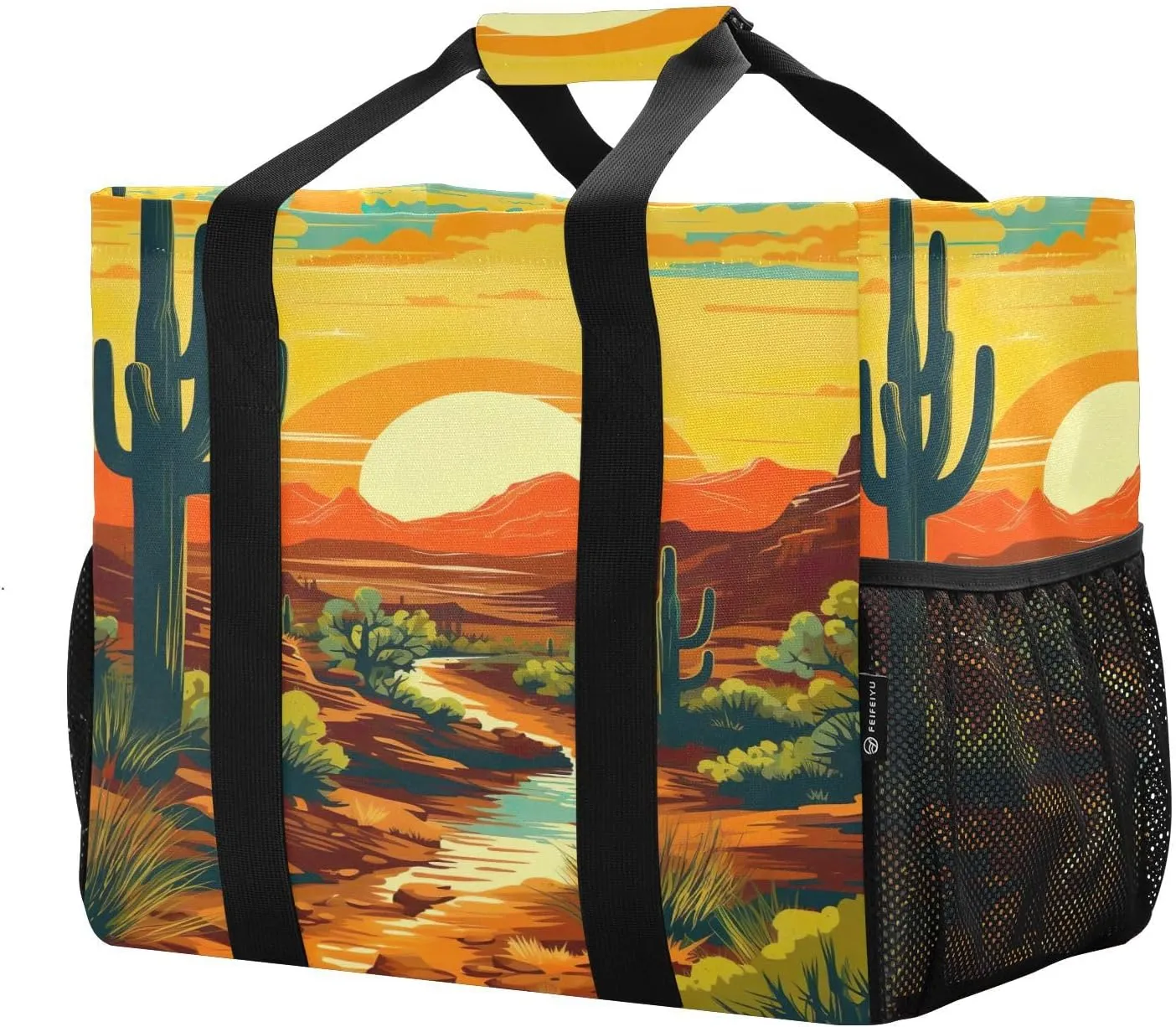 Sunset Wilderness Cactus Foldable Travel Duffel Bag for Men Women Waterproof Weekender Overnight Carry On Tote Bag with Comfortable Handle Luggage Bag for Airplane Sport Hospital Business Trips