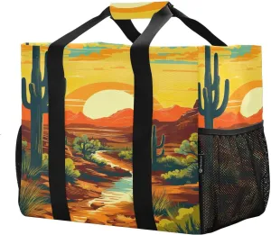 Sunset Wilderness Cactus Foldable Travel Duffel Bag for Men Women Waterproof Weekender Overnight Carry On Tote Bag with Comfortable Handle Luggage Bag for Airplane Sport Hospital Business Trips
