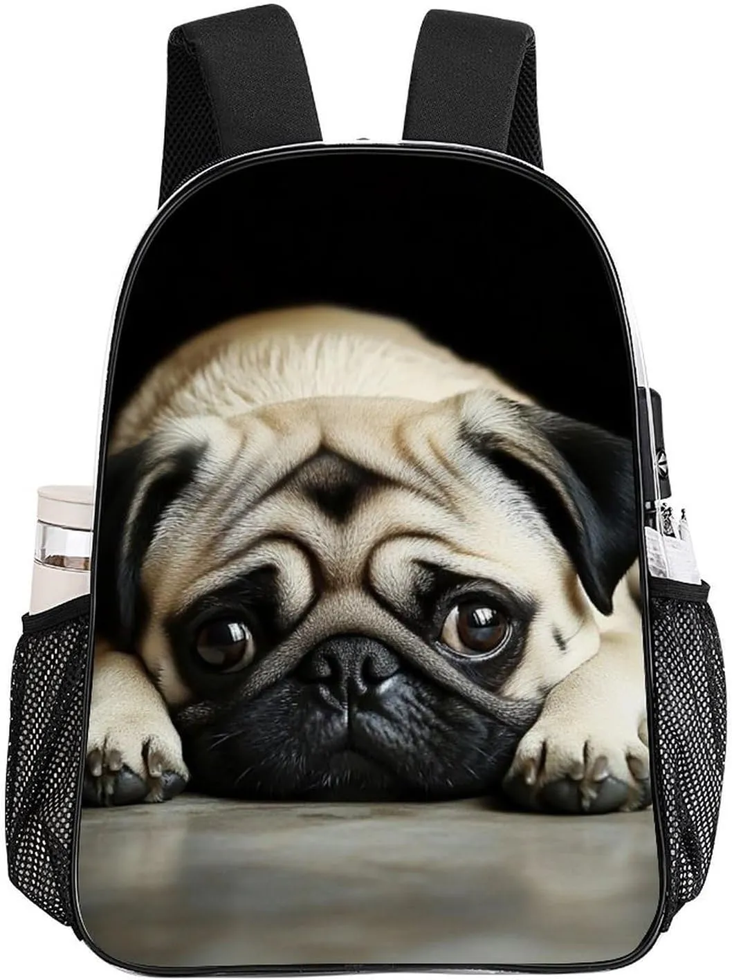 Supdreamc Men Women Lightweight Cute Pug Daypack Bookbag Big Capacity Carry On Bag Transparent Bag for Camping Travel Bicycle