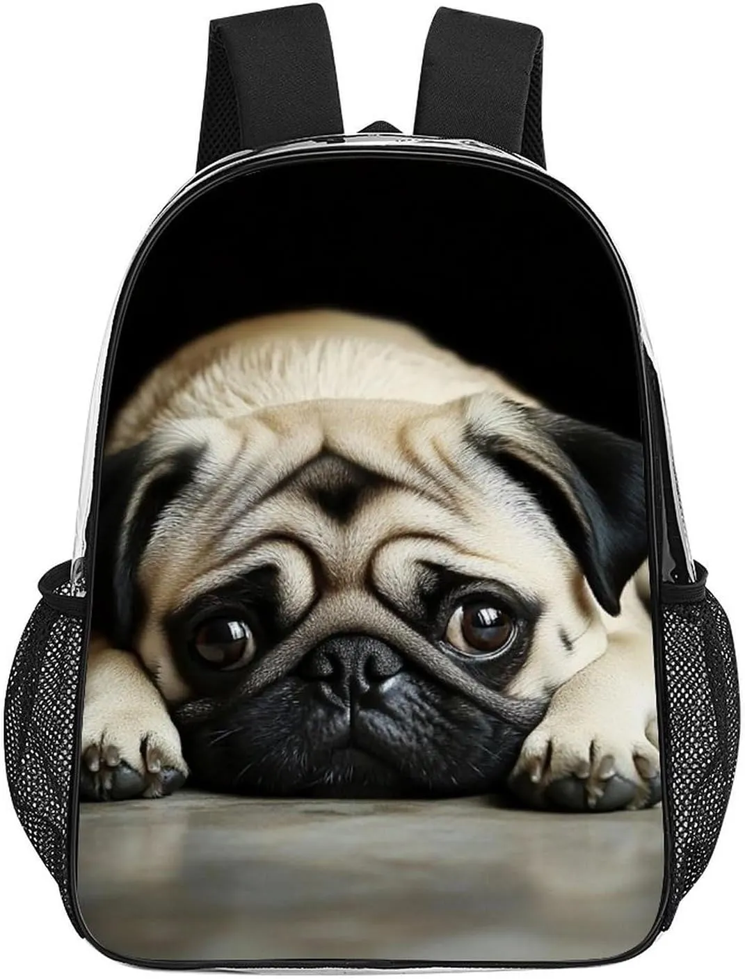 Supdreamc Men Women Lightweight Cute Pug Daypack Bookbag Big Capacity Carry On Bag Transparent Bag for Camping Travel Bicycle
