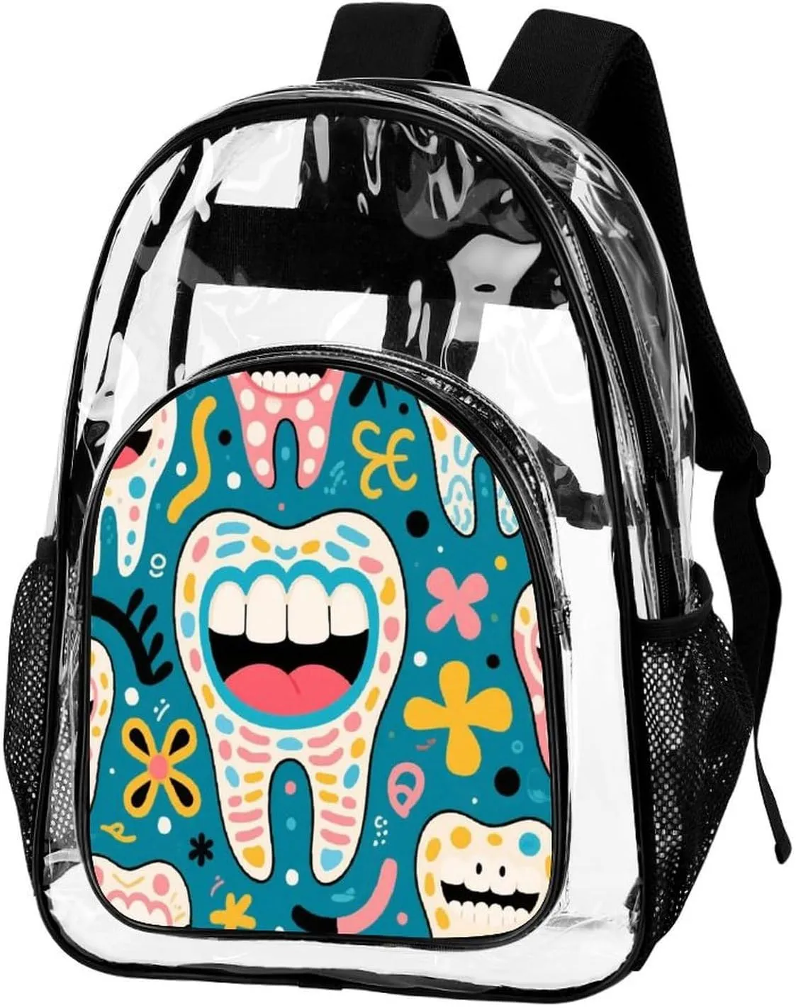 Supdreamc Men Women Transparent Funny Teeth Dental Art Daypack Big Capacity Shoulder Bag With Adjustable Shoulder Straps for Camping Travel Walking Cycling