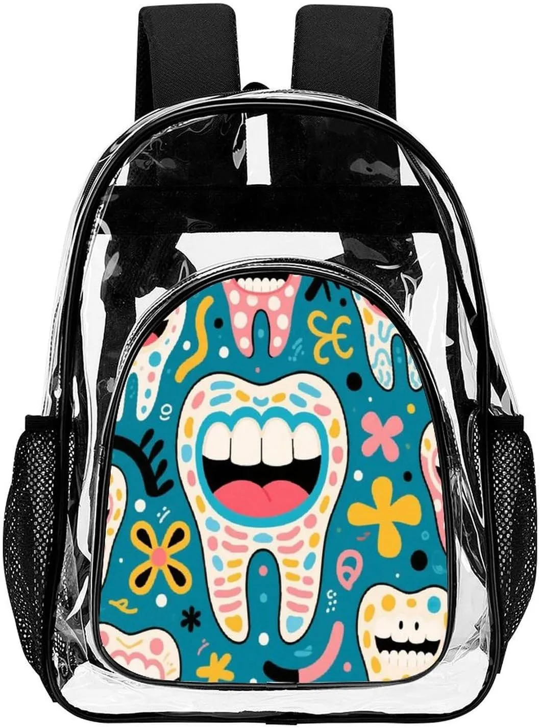 Supdreamc Men Women Transparent Funny Teeth Dental Art Daypack Big Capacity Shoulder Bag With Adjustable Shoulder Straps for Camping Travel Walking Cycling