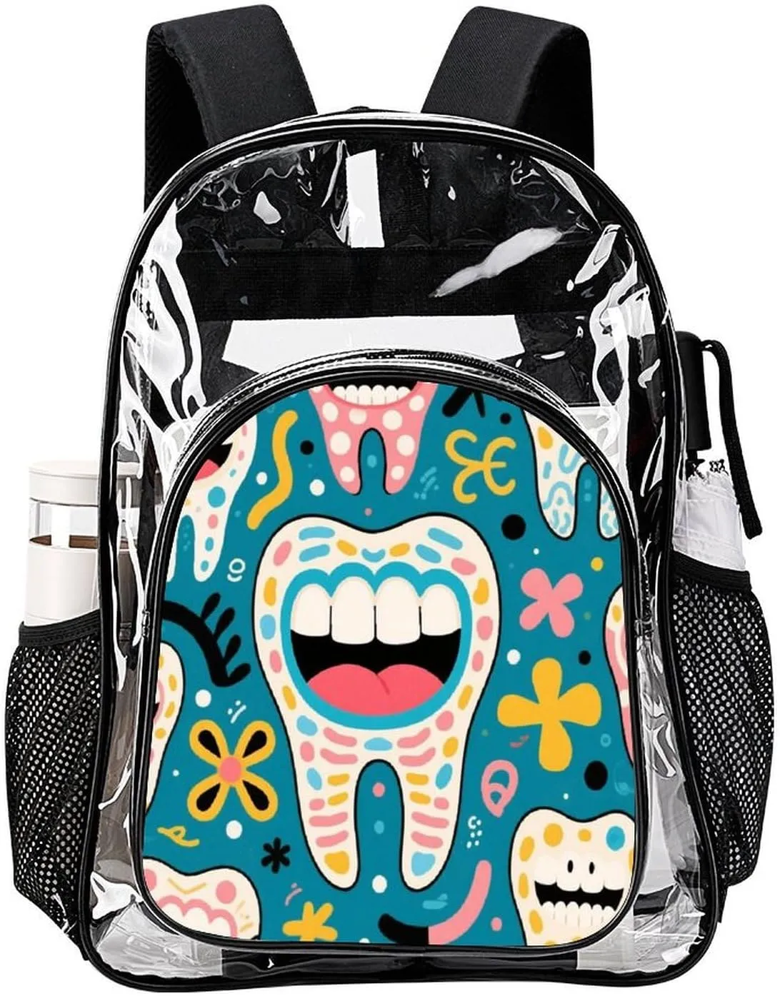 Supdreamc Men Women Transparent Funny Teeth Dental Art Daypack Big Capacity Shoulder Bag With Adjustable Shoulder Straps for Camping Travel Walking Cycling