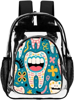 Supdreamc Men Women Transparent Funny Teeth Dental Art Daypack Big Capacity Shoulder Bag With Adjustable Shoulder Straps for Camping Travel Walking Cycling