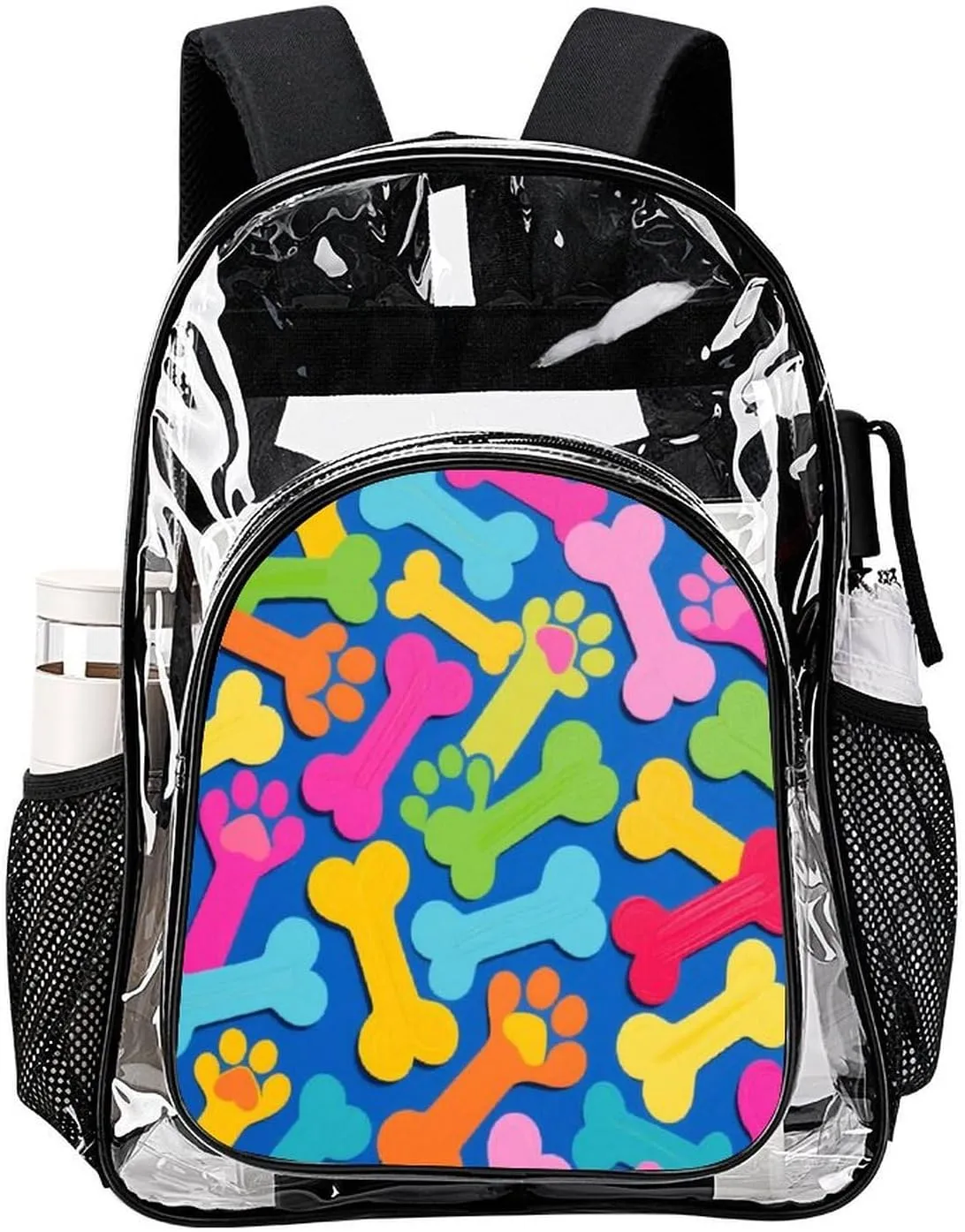 Supdreamc Rucksack Multipurpose Anti-Theft Big Capacity Shoulder Bag - Colorful Dog Bones Paw Prints Travel Hiking & Camping Rucksack Transparent Bag
